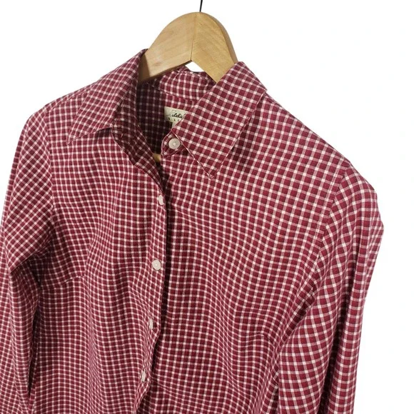 Vintage Eddie Bauer Womens Medium‎ Red Gingham Plaid Button Up Shirt Long - Picture 2 of 6